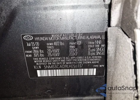 2020 Hyundai Santa Fe Sel from USA, damaged, VIN 5NMS3CAD9LH256337